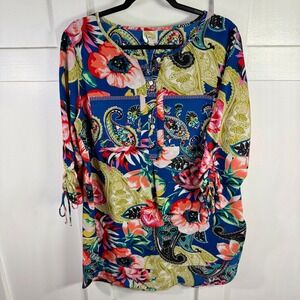 Anthropologie fig and flower 1X Plus Size Blue Paisley Floral Print Tunic Shirt